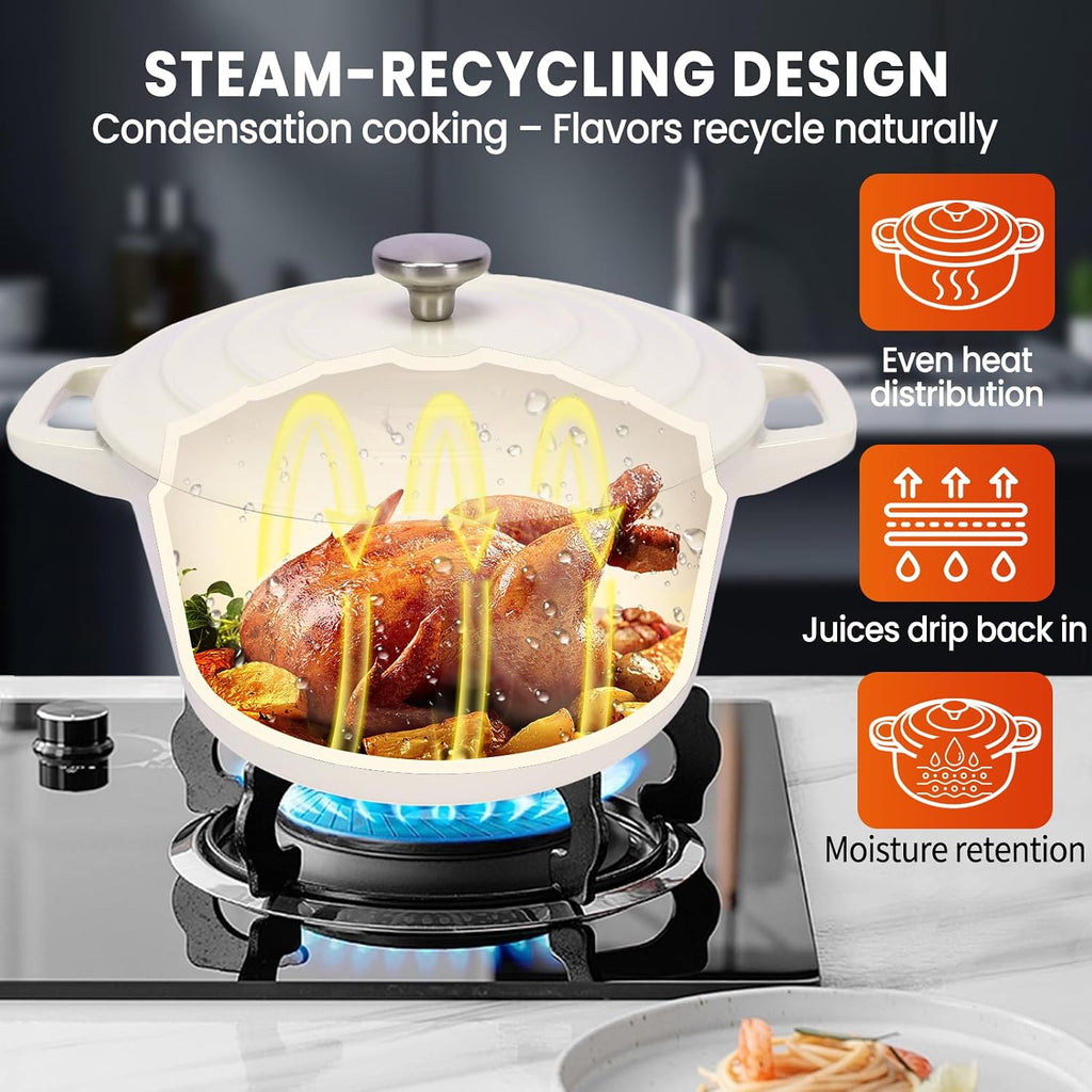 5-Piece Enameled Cast Iron Skillet Set | 5.2QT Pot with Lid, 10-in Skillet, 4QT Frying Pan with Universal Glass Lid