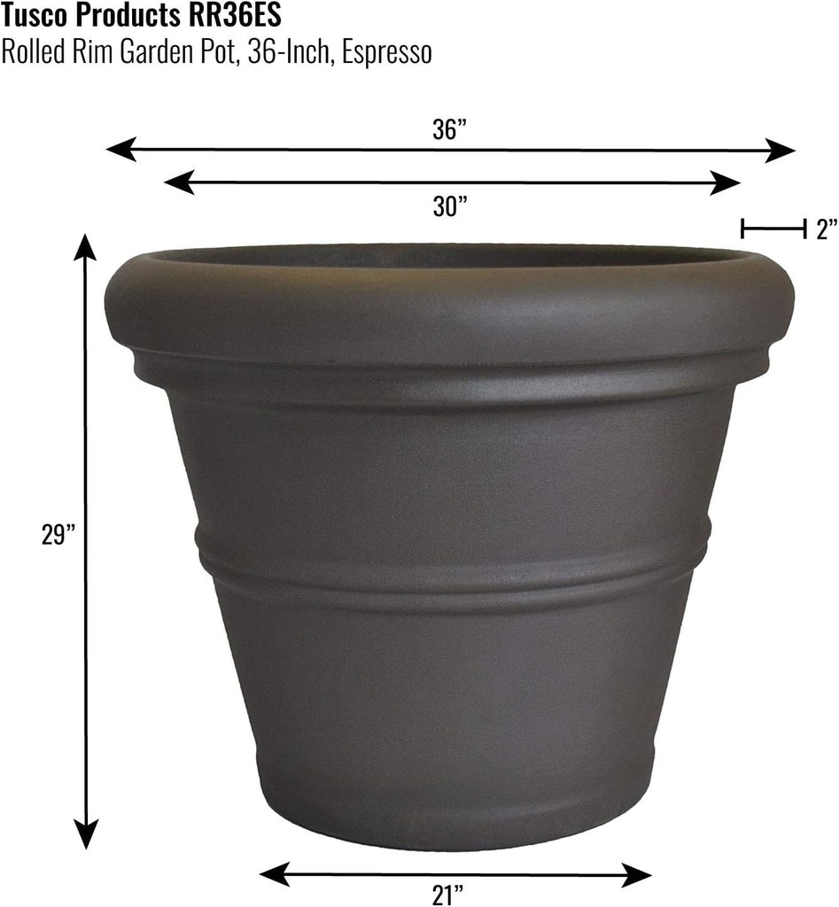 RR36ES Classic Rolled Rim Garden Planter, 36", Espresso