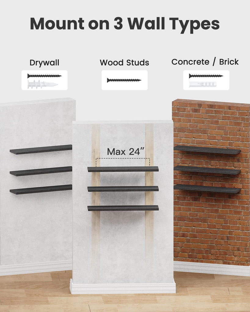 35.4" Floating Shelves for Wall Decor & Storage, Set of 3, Black
