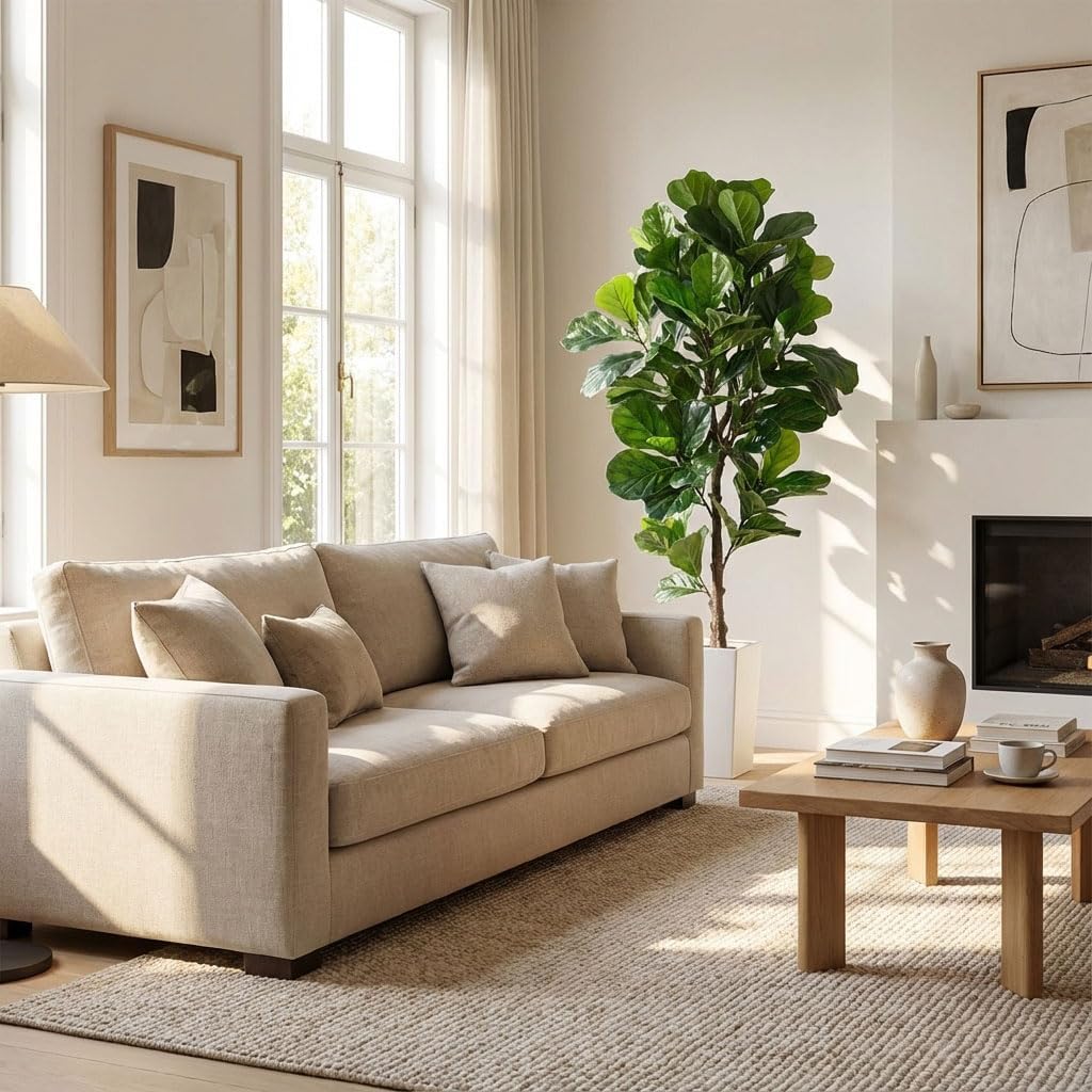 6ft Artificial Fiddle Leaf Fig Tree Decor, 6 Feet Large Faux Plant Fake Ficus lyrata Silk Trees with Pot for Indoor