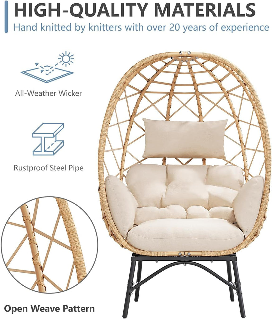 Wicker Egg Chair Outdoor, Oversized Patio Lounge Chairs with Cushion for Indoor Living Room, Bedroom, Outside
