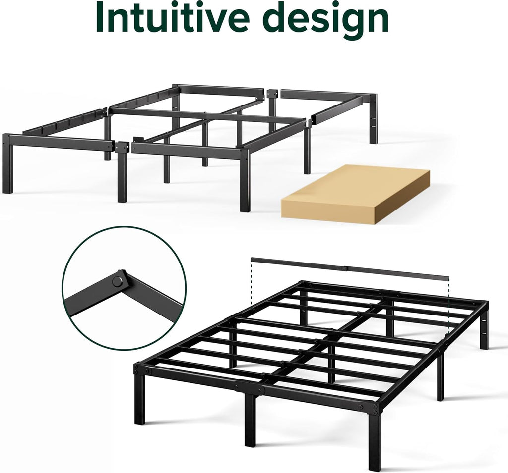 14 Inch Elias Metal Platform Bed Frame, Steel Support, No Box Spring Needed, Easy Assembly, Full