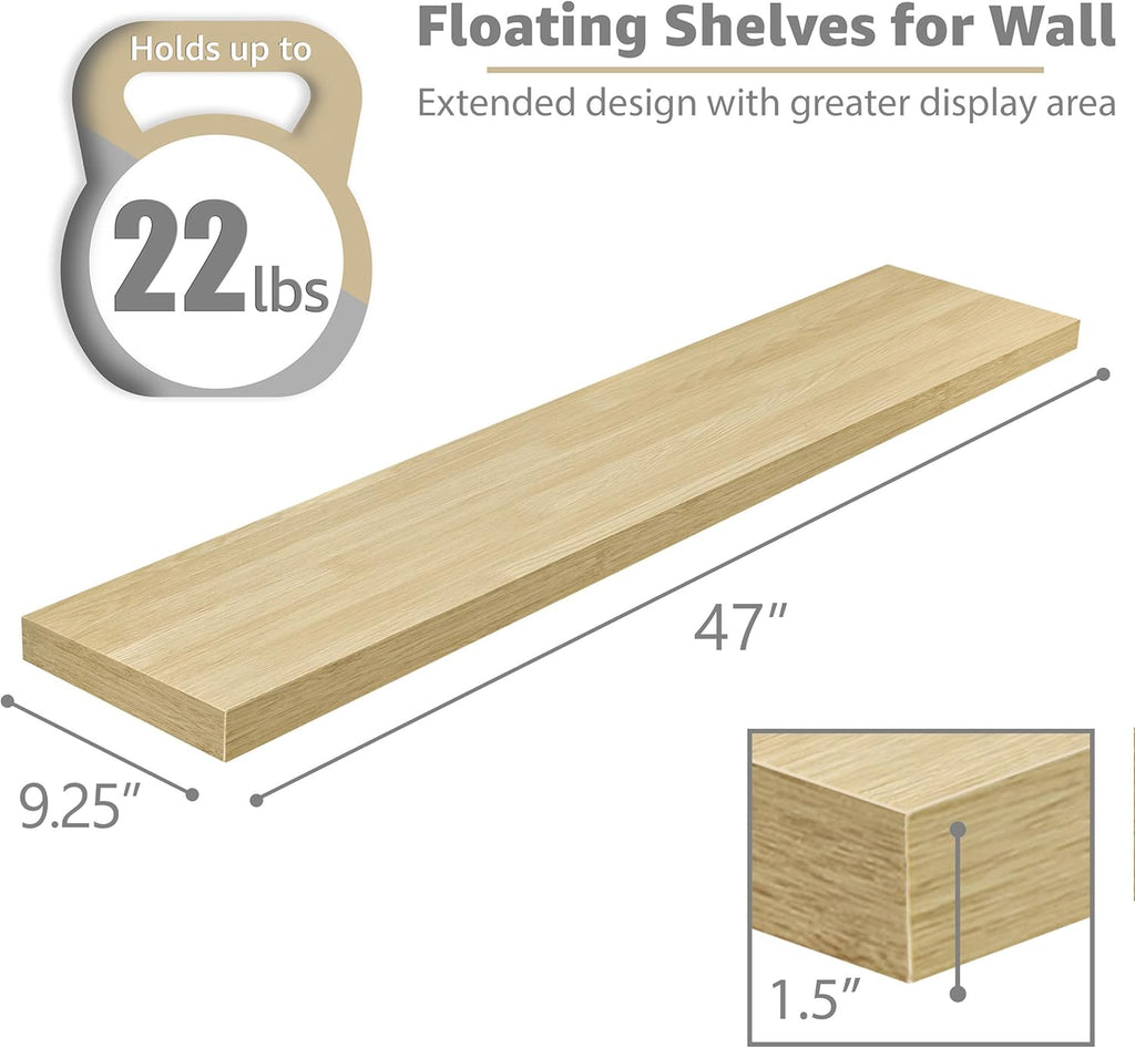 Floating Shelves for Wall - 48 Inch Long Bathroom Shelves, Wall Decor & Book Storage - Mounted Floating Shelf with