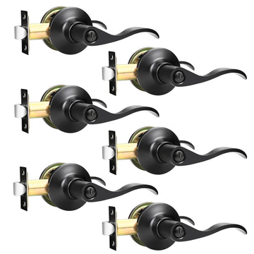 6 Pack Privacy Door Levers Interior Door Handles Black Lever Handles Keyless Modern Wave Levers