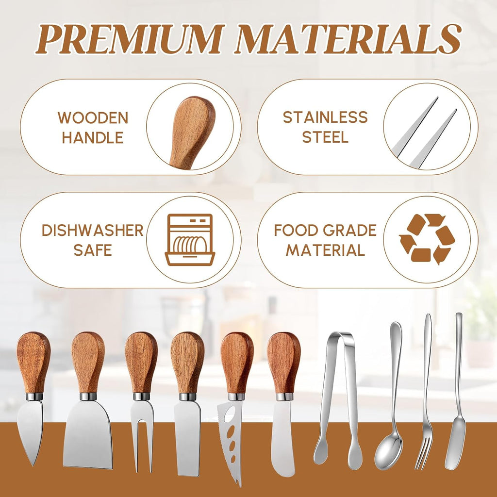 44 Pcs Charcuterie Boards Accessories with Magnetic Acacia Wood Holder Wooden Cheese Knife Set for Wood Handle Knives