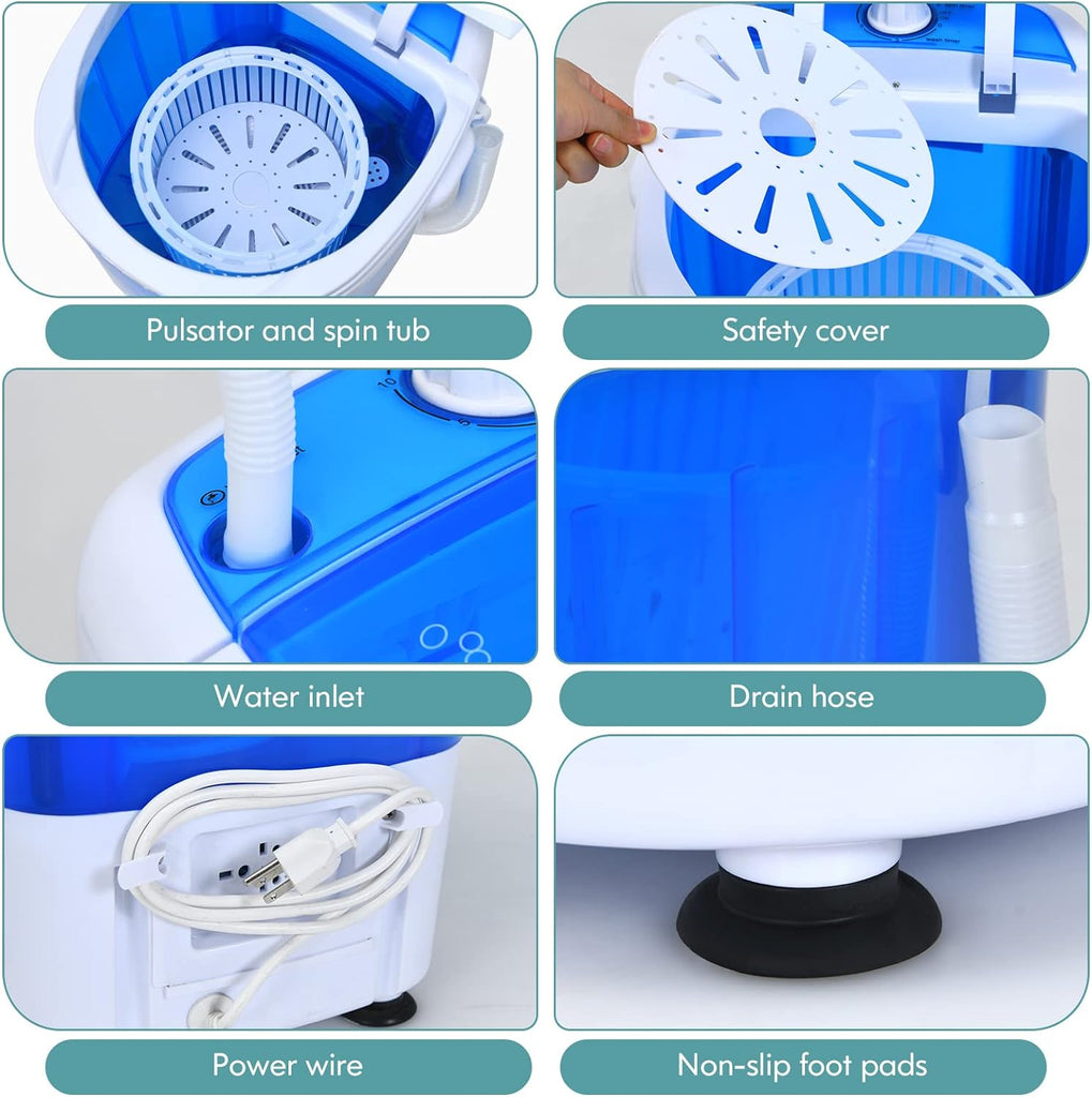 Portable Washing Machine, Mini Washer and Spinner Combo, 5.5lbs Washing Capacity, Semi-automatic Compact Laundry