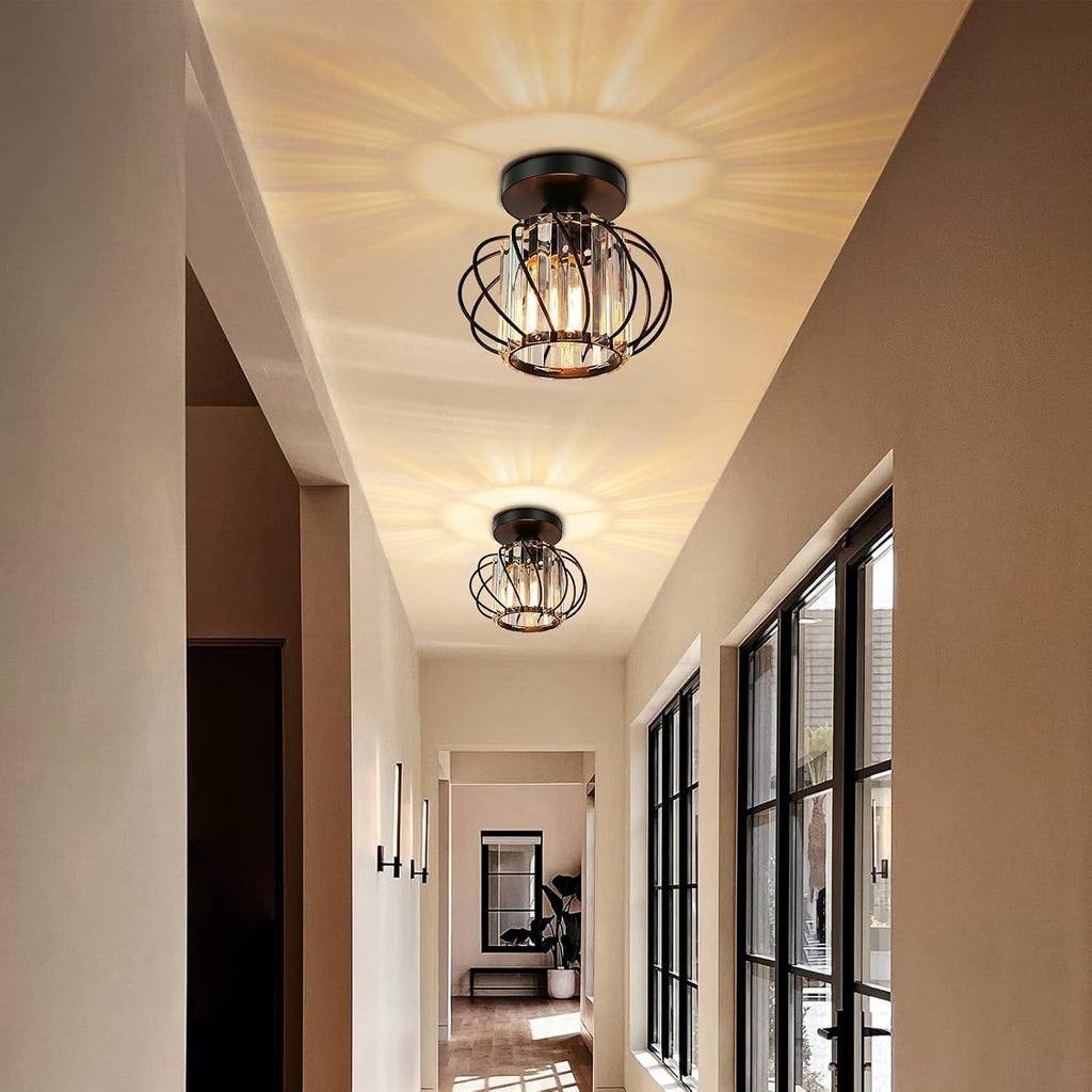 Black Crystal Ceiling Light Fixture - Crystal Chandelier Small Semi Flush Mount Ceiling Light Modern Lights Ceiling