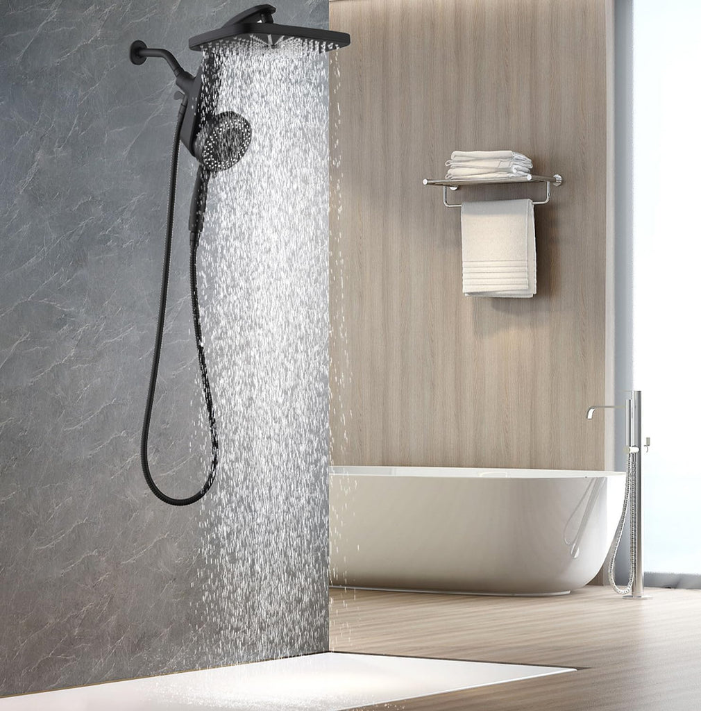 High Pressure Rain Shower Head: Upgrade Shower Heads with Handheld Spray Combo with Fixed Showerhead and 10 Sprays