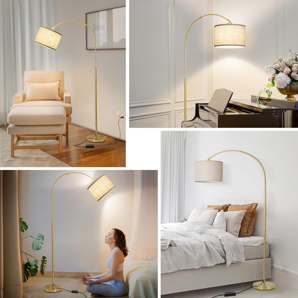 Gold Arc Floor Lamp, Dimmable Floor Lamp, Mordern Standing Light with Adjustable Lamp Head