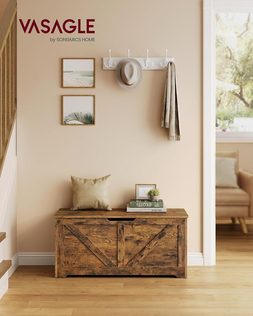Storage Chest, Storage Trunk with 2 Safety Hinges, Storage Bench, Shoe Bench, Farmhouse Style, 15.7 x 39.4 x 18.1