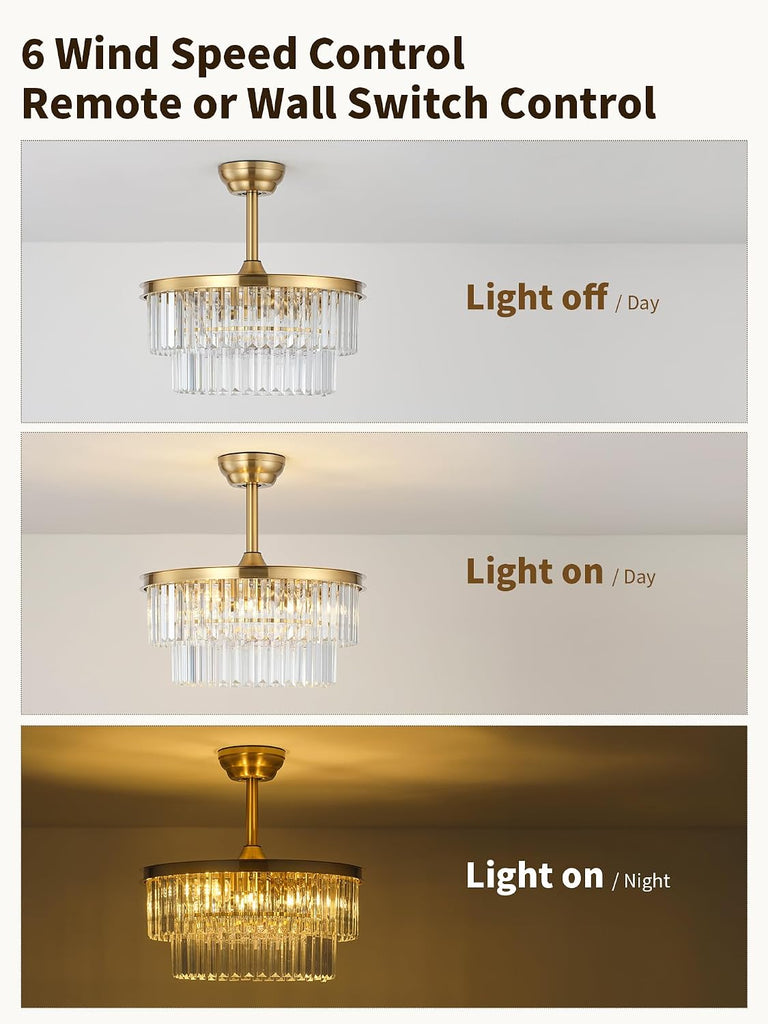 20" Brass Crystal Fandelier Ceiling Fans with Lights
