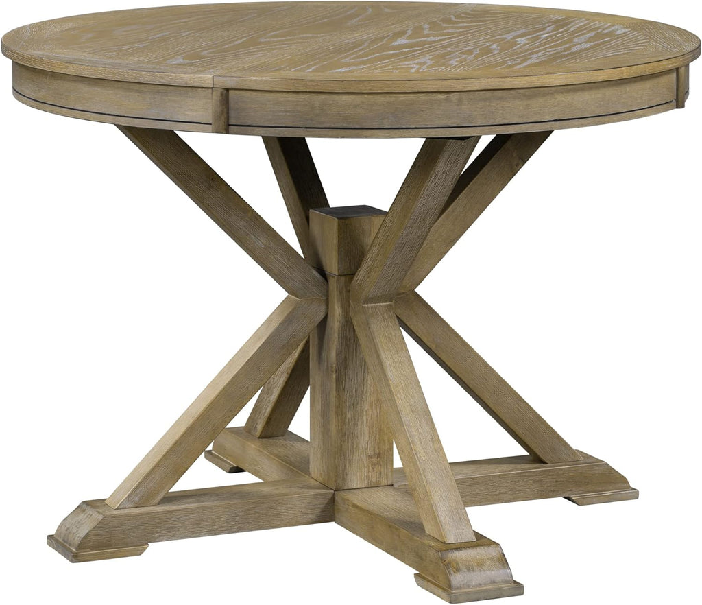 Extendable Round Dining Table for 4-8, Farmhouse 42"-54'' Expandable Kitchen Table with Removable Leaf and Pedestal