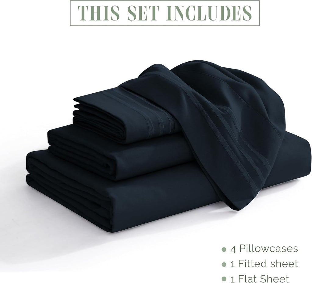 1500 Premier Hotel Quality 4-Piece Bed Sheet Sets, Deep Pockets - Luxurious Wrinkle Free & Fade Resistant, Black
