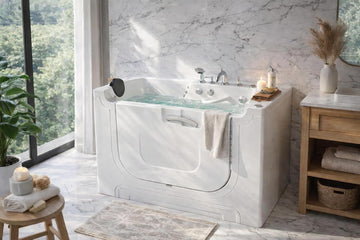 Walk In Tub 30 x 60 In Wheelchair Accessible Walk-In Whirlpool and Air Bathtub Left Drain 36 Jets Powered Fast Drain