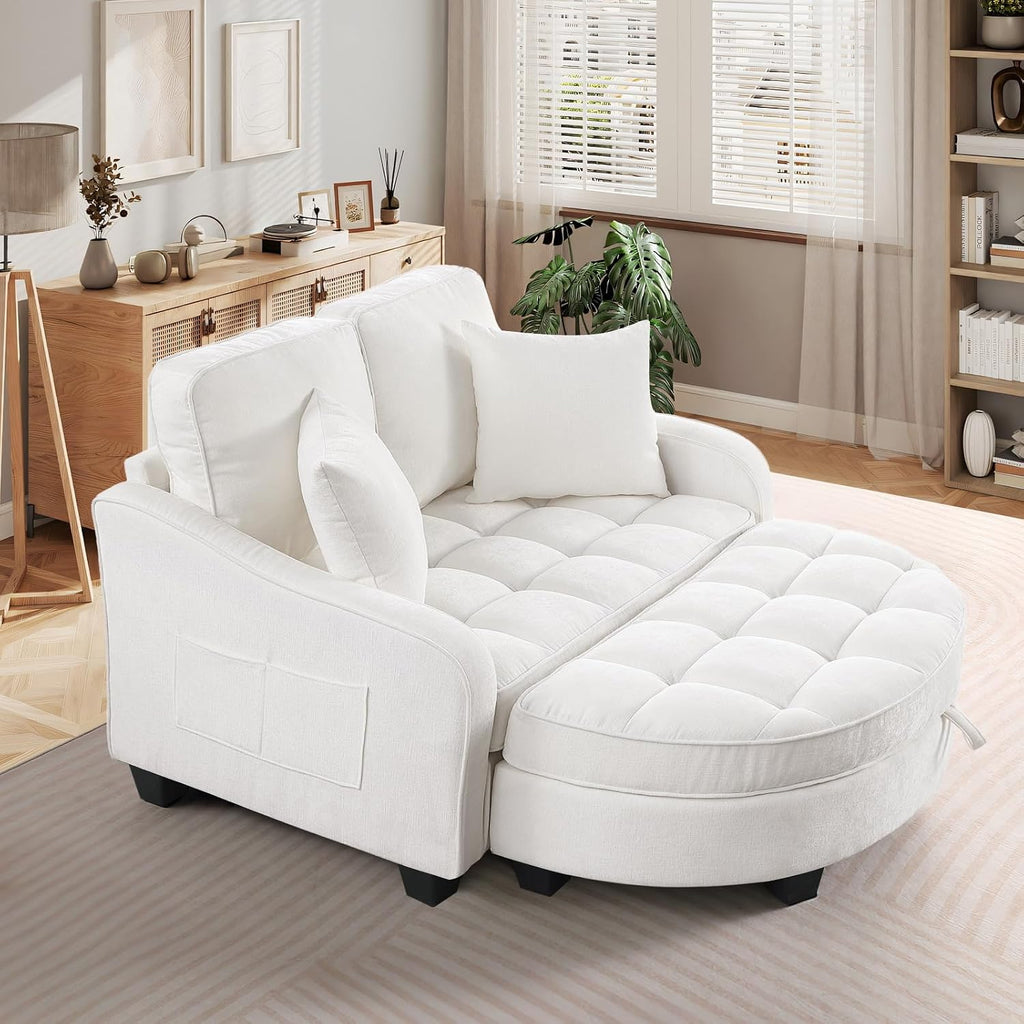 Oversized Chaise Lounge Chair Indoor with Ottoman, Chenille Tufted Comfy Loveseat Sofa Chair with Adjustable