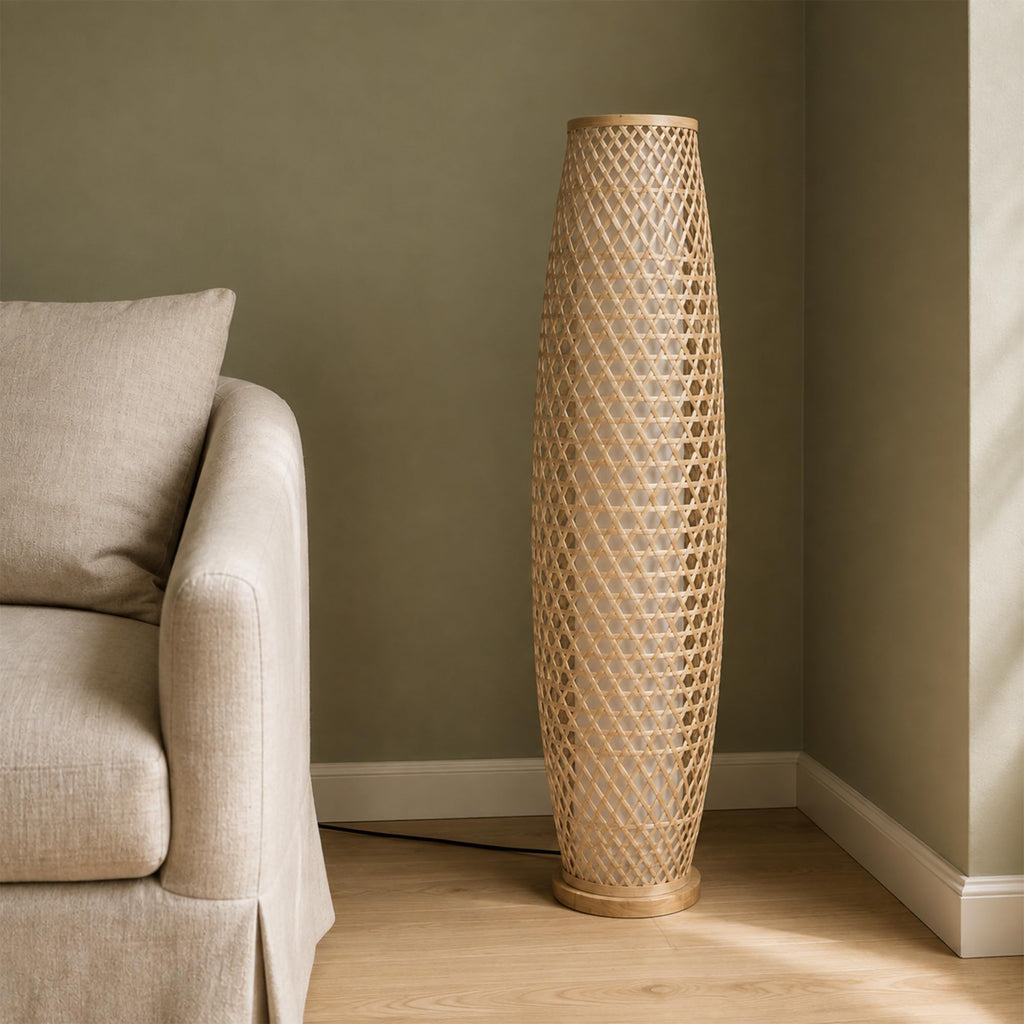 39in Bamboo Floor Lamp with 2 E26 LED Bulbs& 3000K Warm Light