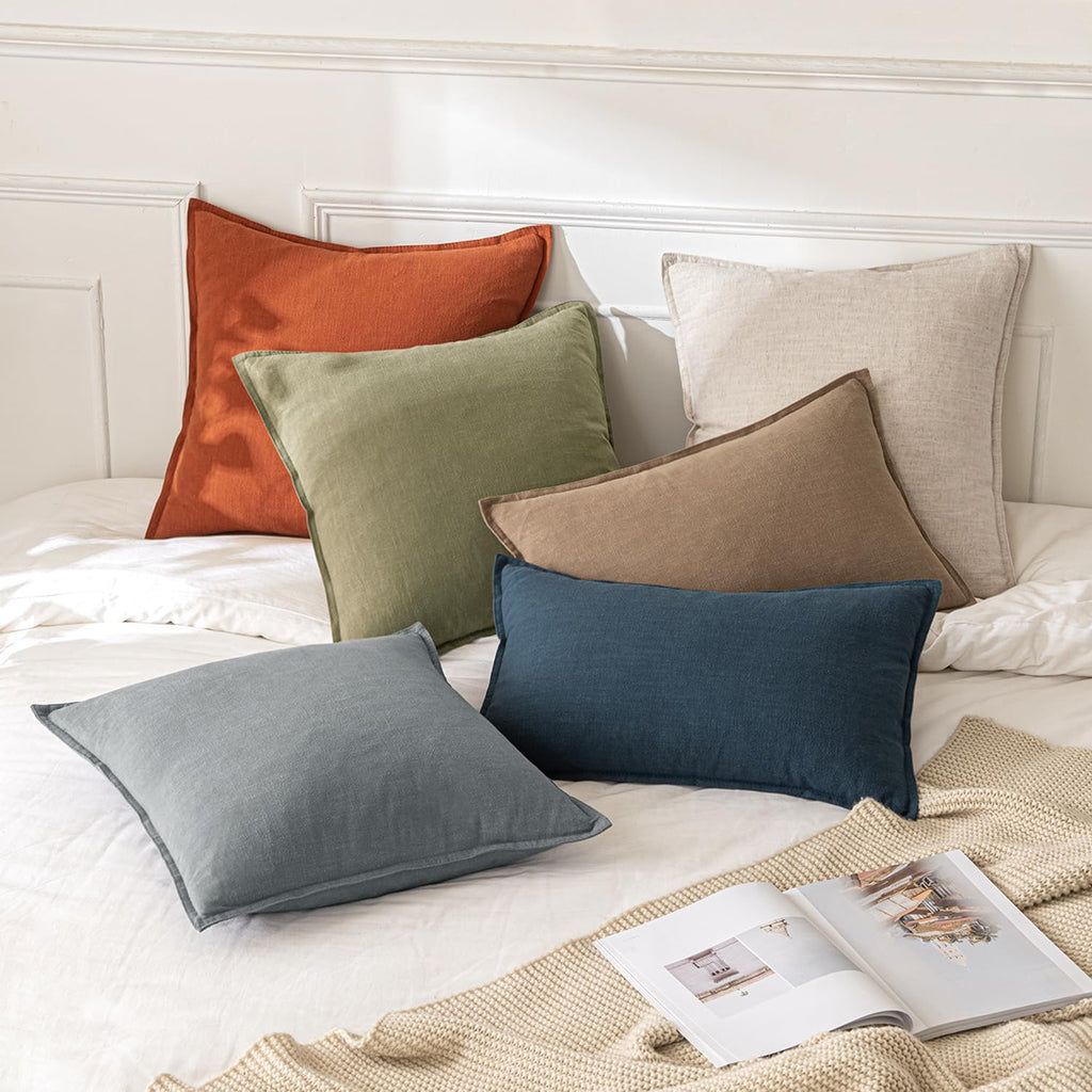Decorative Linen Pillow Covers 20x20 Inch Natural Beige Boho Farmhouse Neutral Couch Throw Pillows