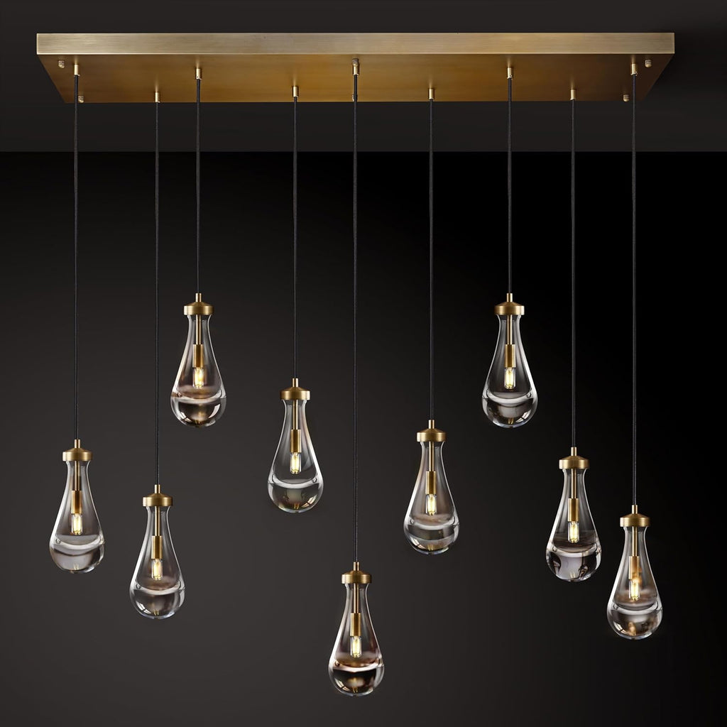 Raindrop 9-Light Chandeliers for Dining Room Gold Dining Room Lights Fixture Over Table, Brass Pendant Lights Kitchen Island, Adjustable Rope Teardrop Hanging Lamp Ceiling for Living Room A121-B0CH9MBKS6