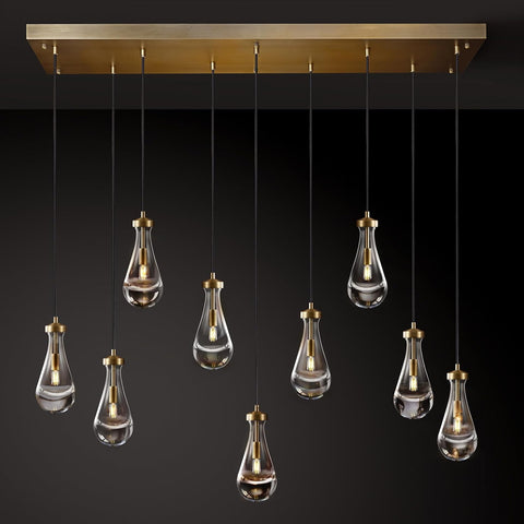 Raindrop 9-Light Chandeliers for Dining Room Gold Dining Room Lights Fixture Over Table, Brass Pendant Lights Kitchen Island, Adjustable Rope Teardrop Hanging Lamp Ceiling for Living Room A121-B0CH9MBKS6
