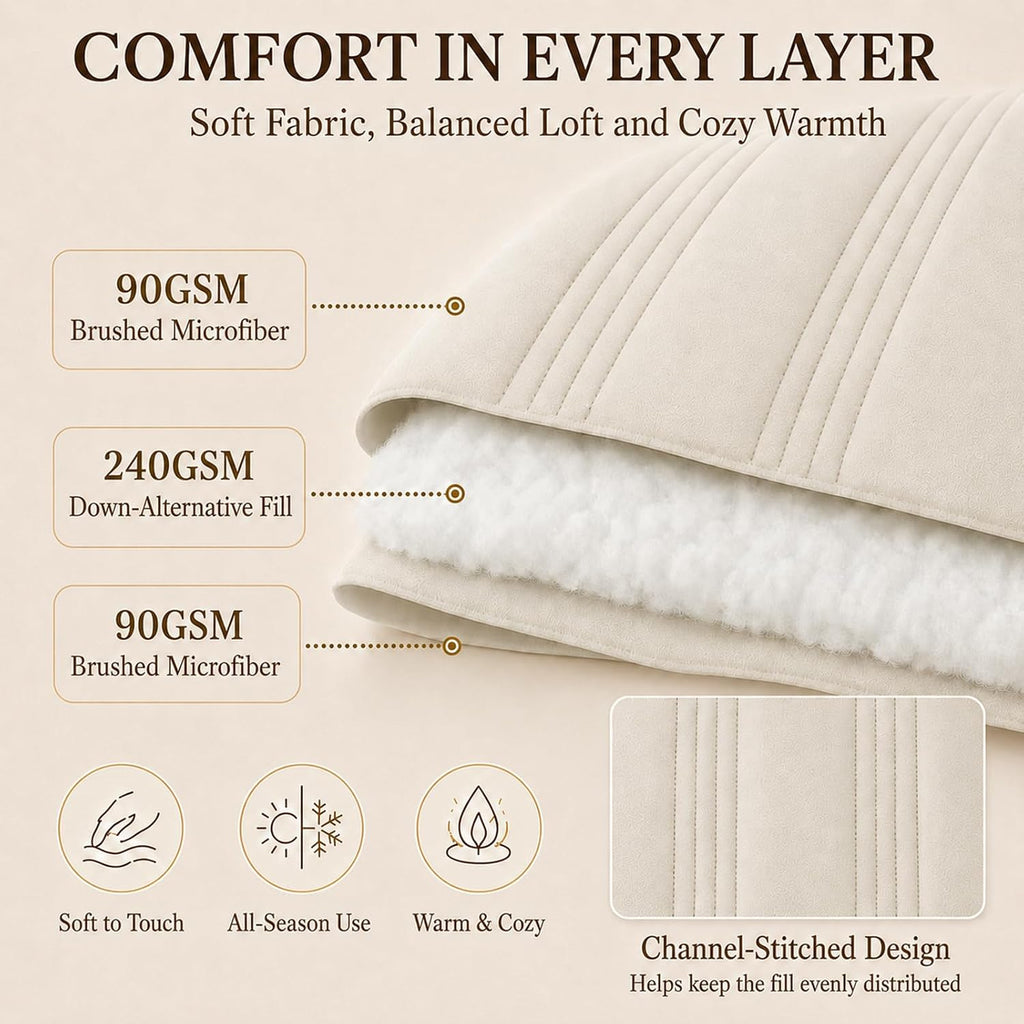 Queen Comforter Set Beige - 7 Pieces Vertical Quilted Bed in a Bag - Set of 7