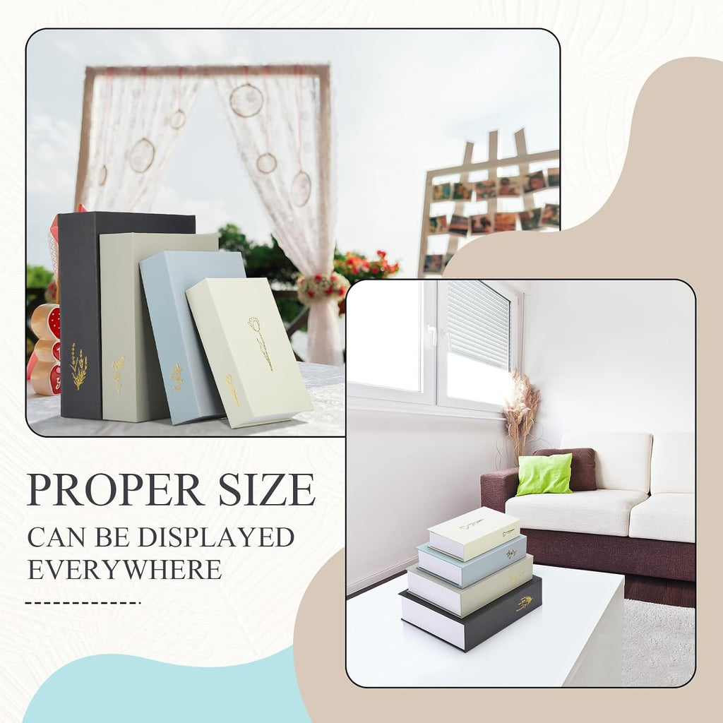 Set of 4 Decorative Books Boxes Faux Books Stacked for Modern Home Coffee Tables Bookshelves DIY Crafts Decor
