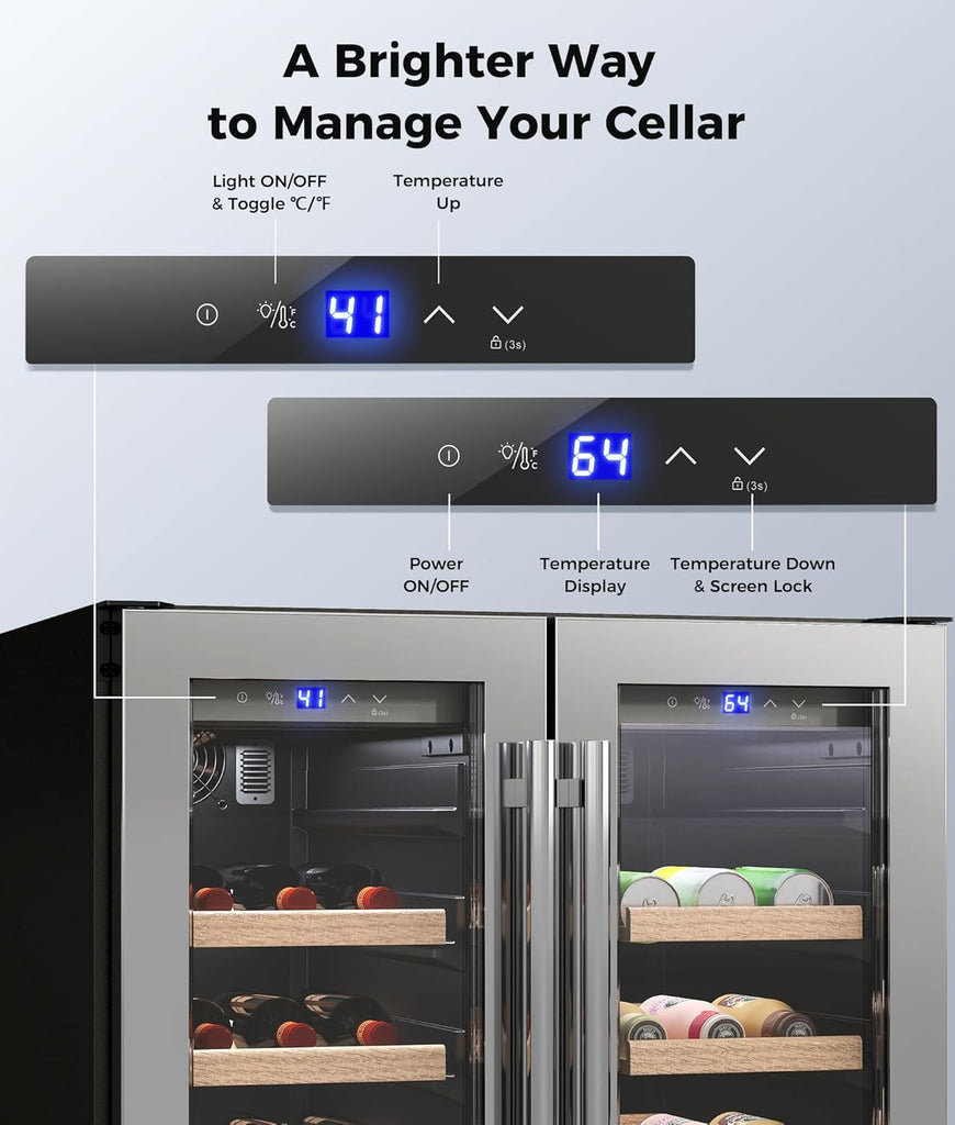 Wine Fridge Beverage Refrigerator - 24 Inch Wine Cooler Refrigerator, 34 Bottles
