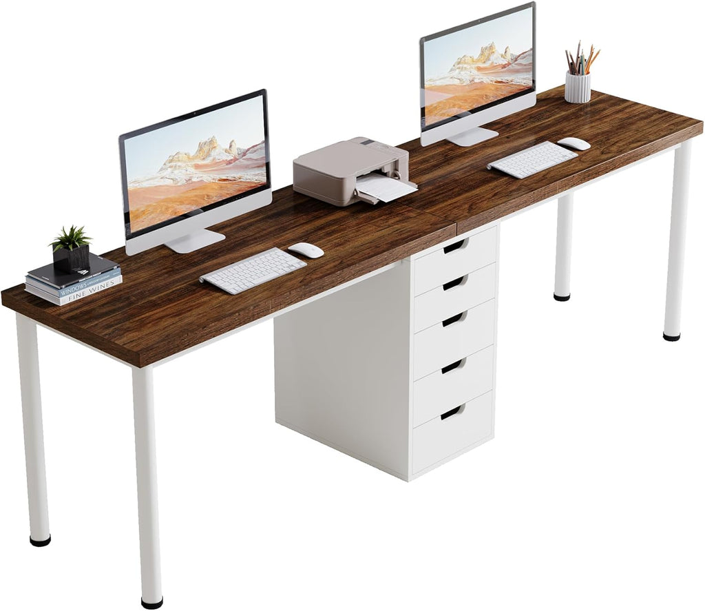Two Person Computer Desk with 5 Drawers, 78.7 Inches Extra Long Double Office Desk