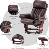 Modern Reclining Swivel Lounge Chair and Ottoman — Brown Faux Leather