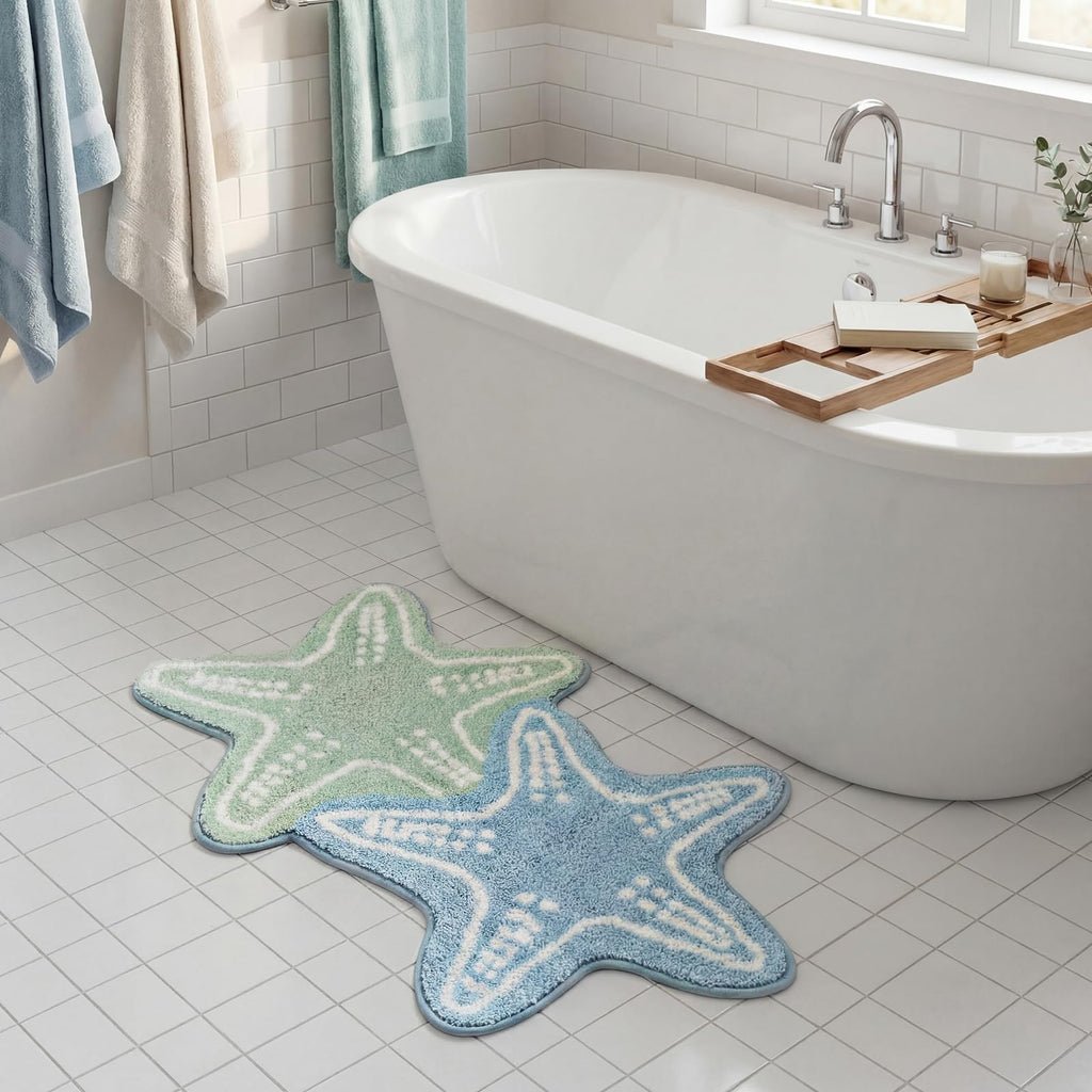 Beach Starfish Bathroom Rug Soft & Absorbent Starfish Shaped Mats