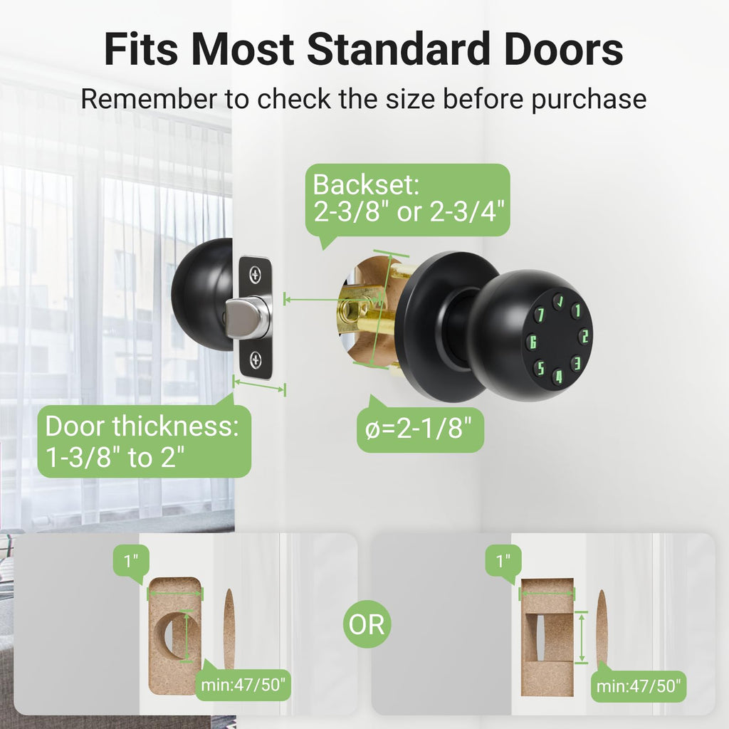 Smart Keypad Door Knob, Keyless Entry Door Lock with Auto Lock and Low Battery Alert, 50 User Codes, Easy