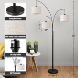 3 Lights Floor Lamp, 78" Tall Standing Lamp with Hanging Drum Shade, Modern Arc Floor Lamps with Heavy Base