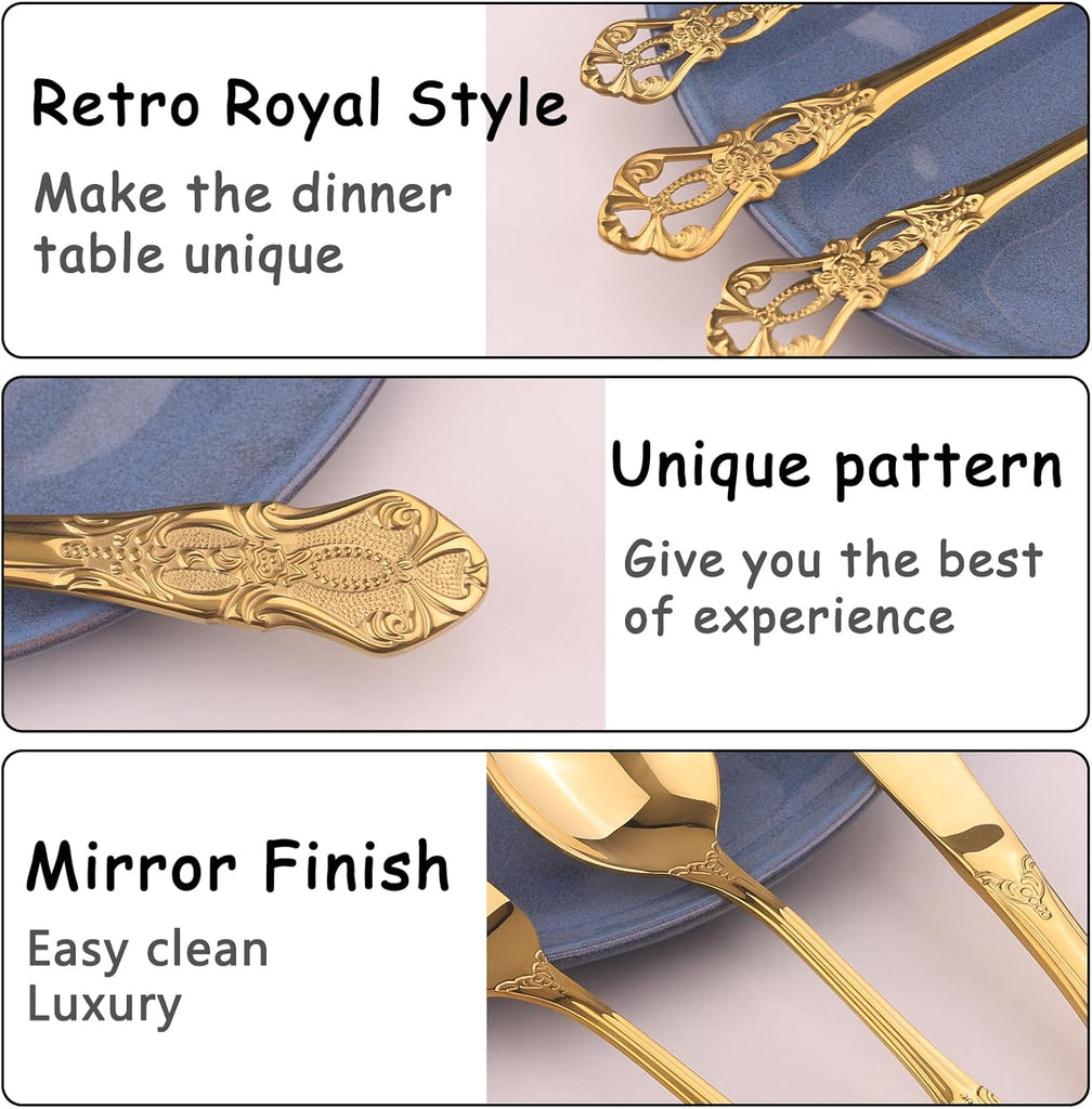 Retro Royal Gold Silverware Set With Gift Box For 8 Cutlery Set Utensils Stainless Steel Flatware 40 Pieces Kitchen