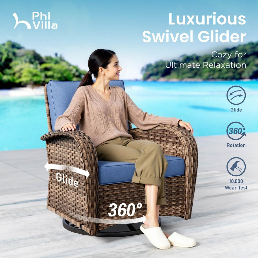 Patio Furniture Set 6 Pieces Wicker Outdoor Conversation Set | 2 High Back Patio Swivel Chairs, 3-Seat Rattan Patio