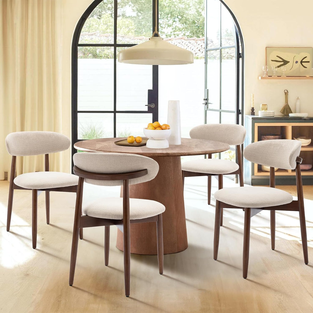 Wooden Dining Chairs Set of 4, Modern Fabric Upholstered Kitchen Side Chairs, Farmhouse Dining Room Chair with Foot