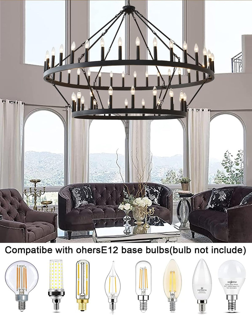 60 Inch Large Black Wagon Wheel Chandelier