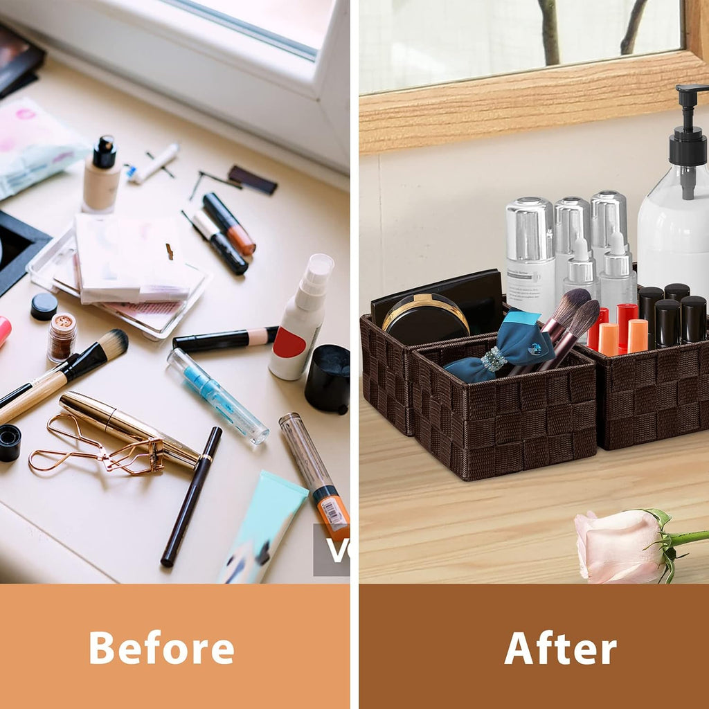 Woven Storage Baskets for Organizing 6 Pack, Large&Small Storage Cube Bins Set , Storage Boxes Container for Drawer
