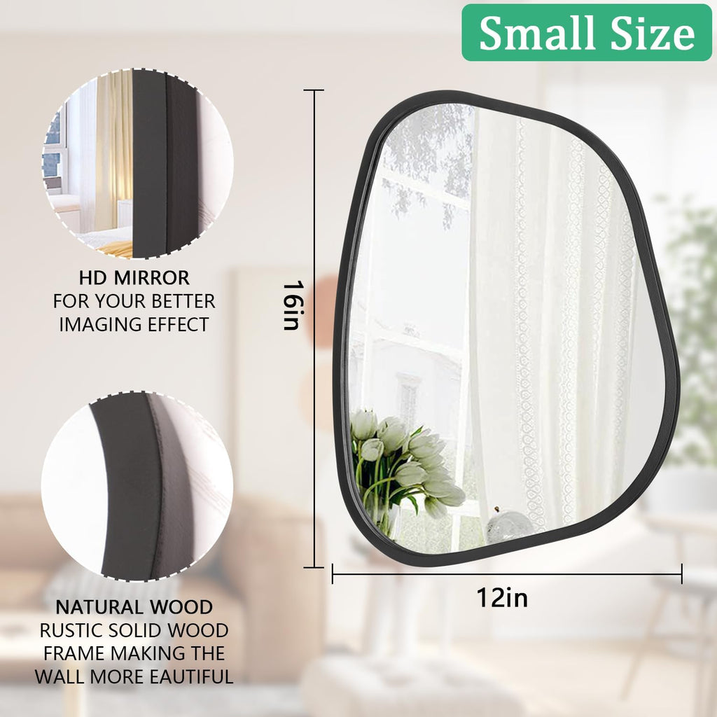 Black Asymmetrical Mirror Irregular Oval Wall Mirror Modern Wood Frame Unique Shape Wall Mounted Vanity Artistic