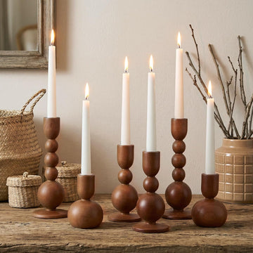 6 Pcs Wooden Candle Holders, Wood Taper Candlestick Holders Vintage Rustic Farmhouse Mid Century Candle Stand Set for