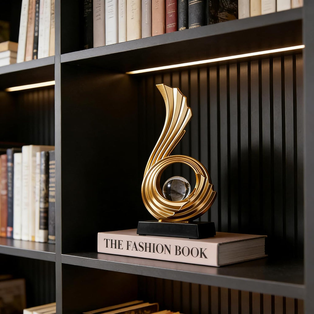 Gold Abstract Digit Statue Accent Decor, Adornos para Sala Modernos Shelf Decor Aesthetic for Coffee Table, Modern