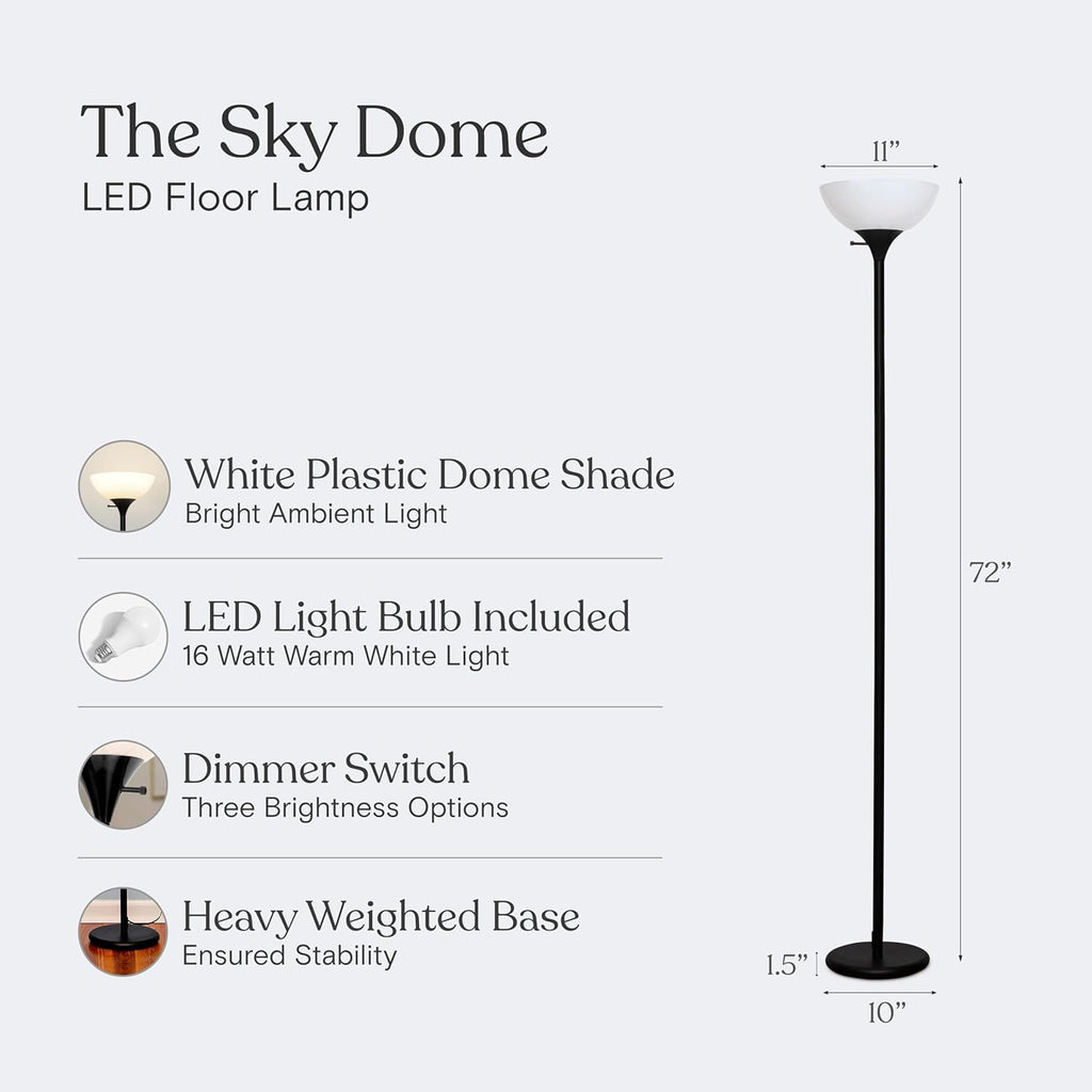 Sky Dome Dimmable LED Floor Lamp, Torchiere Floor Lamp, & Office - Tall Torch Standing Lamp, Modern Home Decor