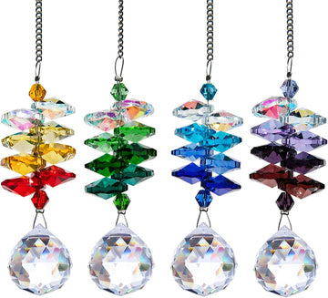 4PCS Crystal Prisms Suncatchers Hanging Sun Catchers for Window Indoor - Rainbow Maker Suncatchers Crystals Ball