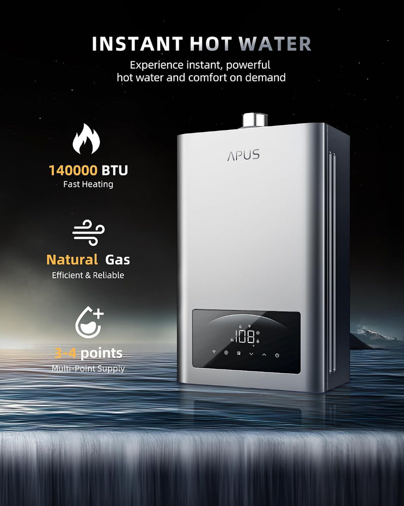 Natural Gas Tankless Water Heater 140, 000 BTU Indoor Installation Up to 6.8 GPM