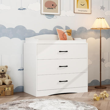 3 Drawer Nursery Dresser, Baby Dresser with Changing Topper, Small Dresser for Infant Diaper Storage, Changing