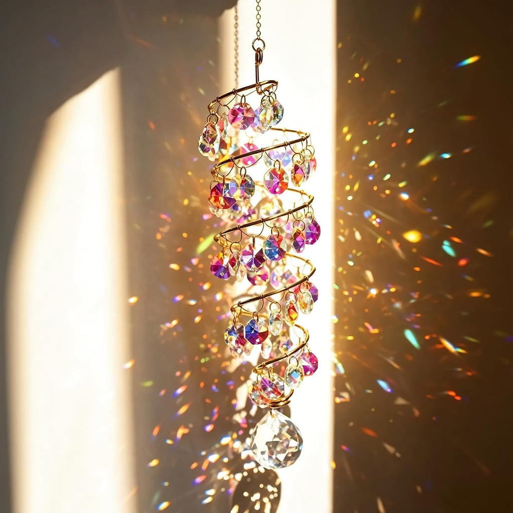 Crystal Spiral Sun Catcher Hanging Prisms Suncatcher for Window Garden - Hanging Crystals,Glass Wind Chimes