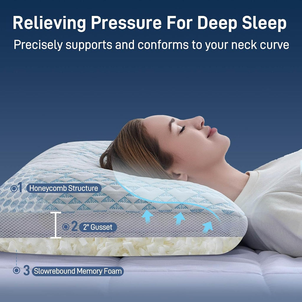 Shredded Memory Foam Soft Cooling Viscose Pillows Adjustable Hypoallergenic Hotel Quality Bed Pillows for Side, Back - Set of 2