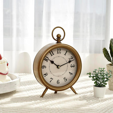 Vintage Table Clock on Stand, Decorative Desk and Shelf Clock Rustic Mantel Clock Non-Ticking