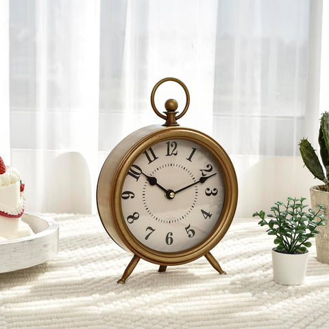 Vintage Table Clock on Stand, Decorative Desk and Shelf Clock Rustic Mantel Clock Non-Ticking