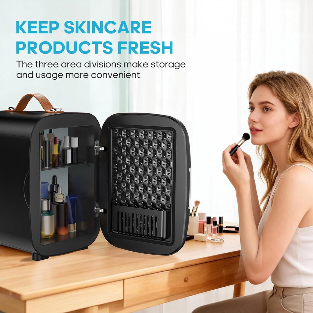 Mini Fridge for Bedroom, 4L Compact Personal Fridge Cooler For Skincare, Drinks, And Snacks, Fits 6 Cans, Mini
