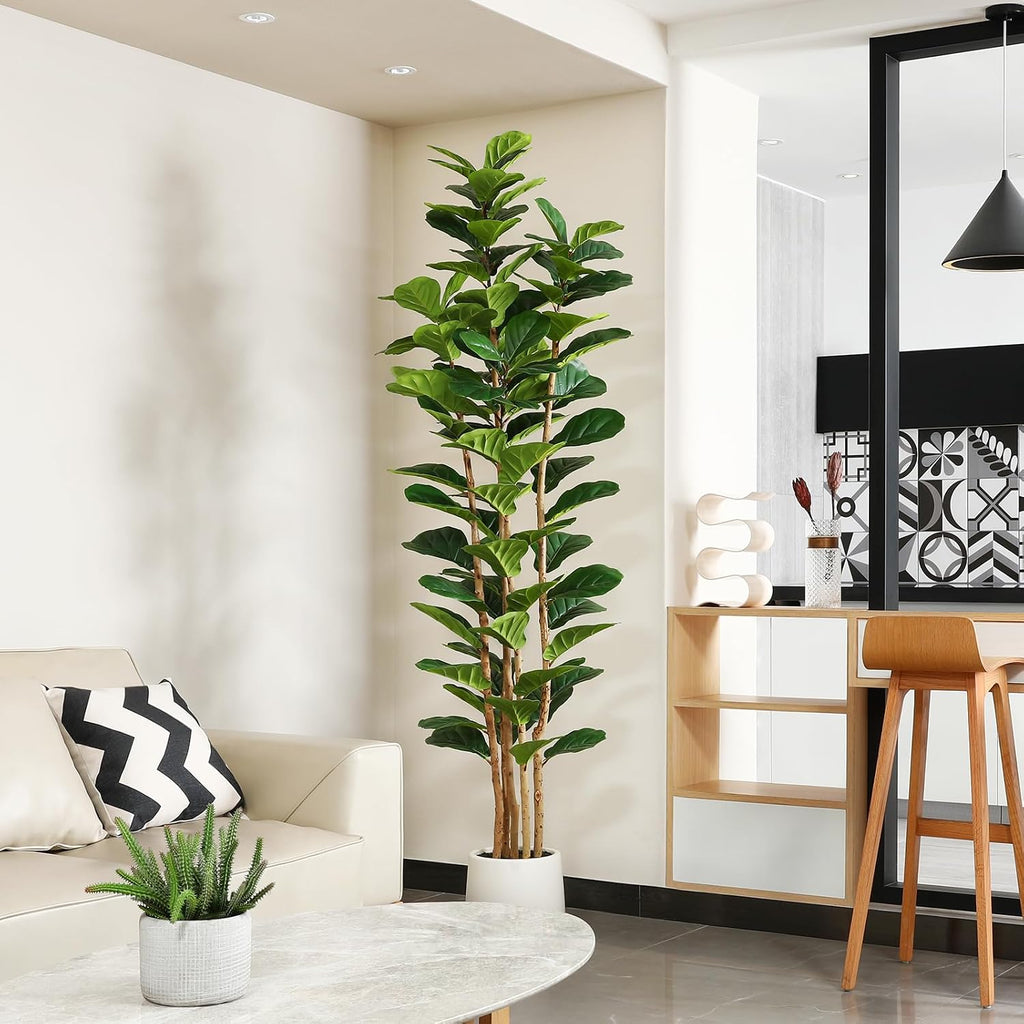 7FT Artificial Fiddle Leaf Fig Tree with White Planter Decor