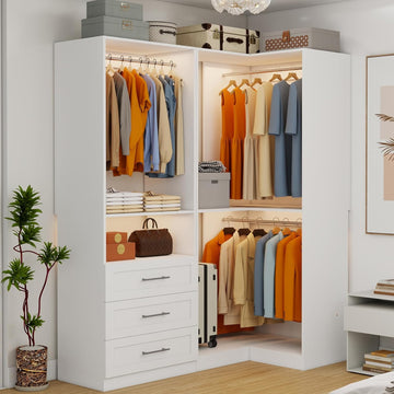Closet System with 3 Wooden Drawers, 4.5-6FT Corner Closet Organizer System for Walk in Closet, Heavy Duty Modular